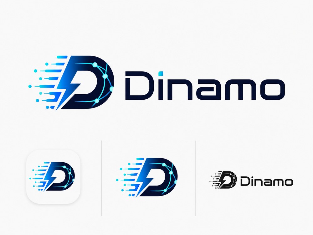 Dinamo logo concept, bolt-in-D with circuit nodes